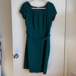 Elie Tahari Belted Dress, Forest Green - size 12, runs small